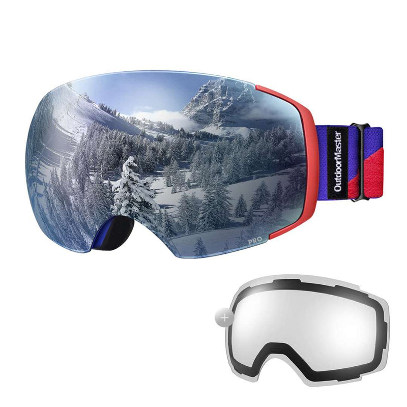 outdoormaster pro goggles Outdoor Master PRO Snow Goggles + Clear Lens Bundle, BlueRed frame wit