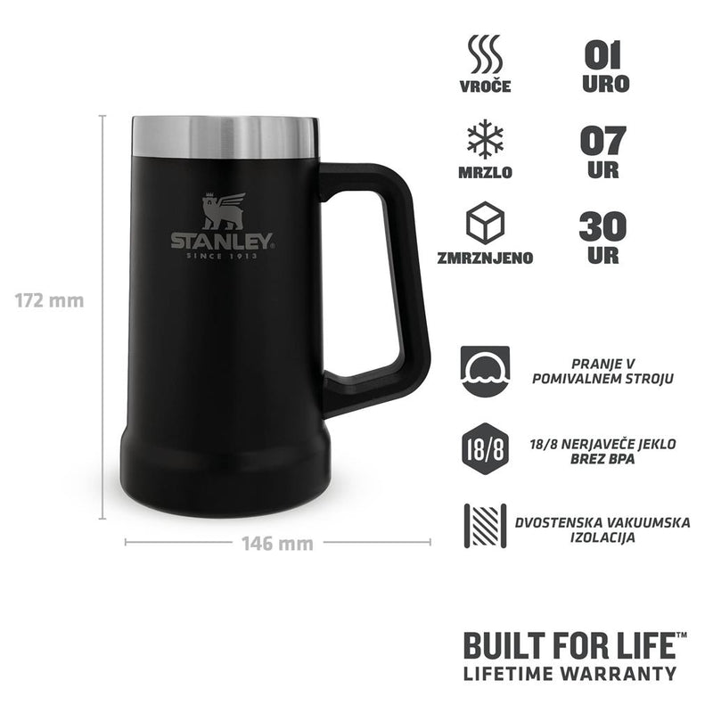 Vrček Stanley Adventure Beer Stein, 0,7L, Matte Black-Wasup Slovenija