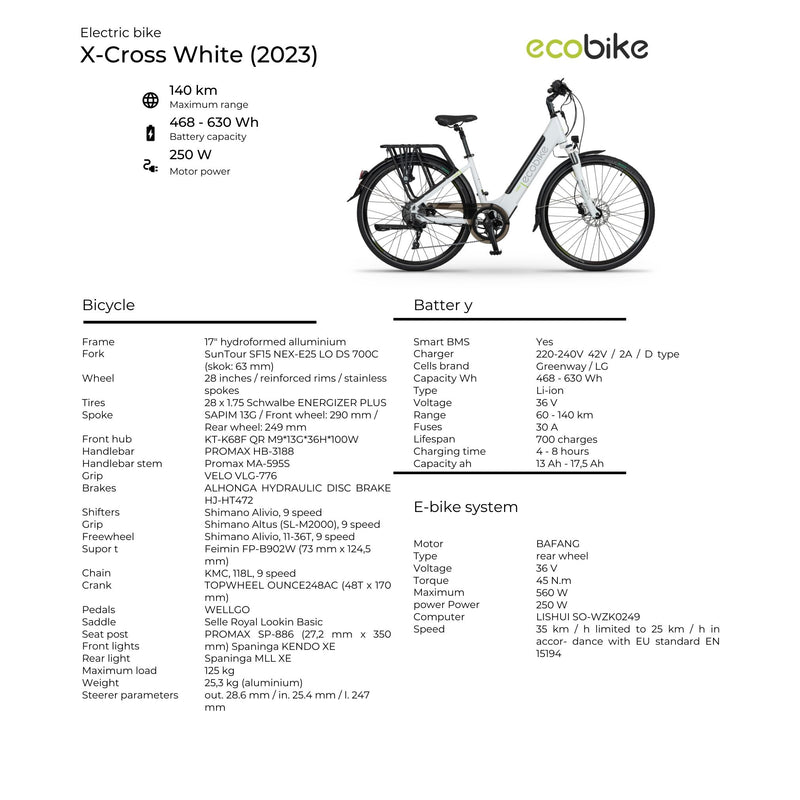 Električno kolo Ecobike X-Cross Trekking 14.5Ah/522Wh, White 17"-Wasup Slovenija